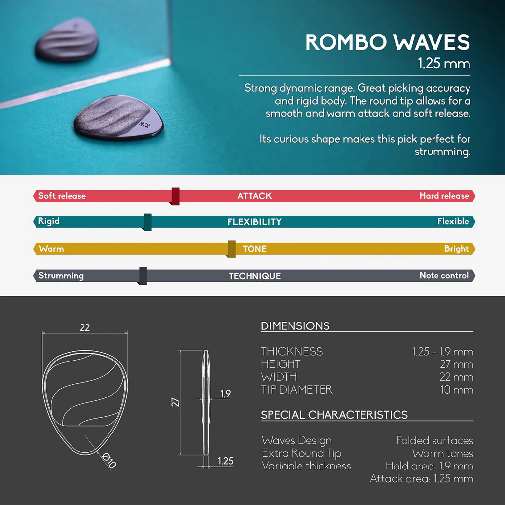 Guitar Pick Set Rombo Waves CrystalBright (4 Guitar Picks) - 1,25 mm - Image 5
