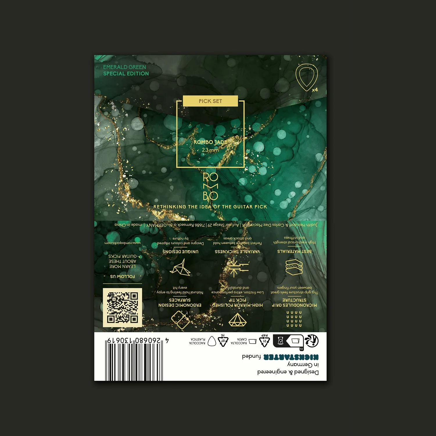 Guitar Pick Set Rombo Jade Special Edition - Emerald Green (4 Guitar Picks) - 2,3 mm - Image 3