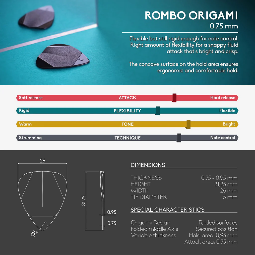 Guitar Pick Set Rombo Origami Eco-Black (4 Guitar Picks) - 0,75 mm - Image 3